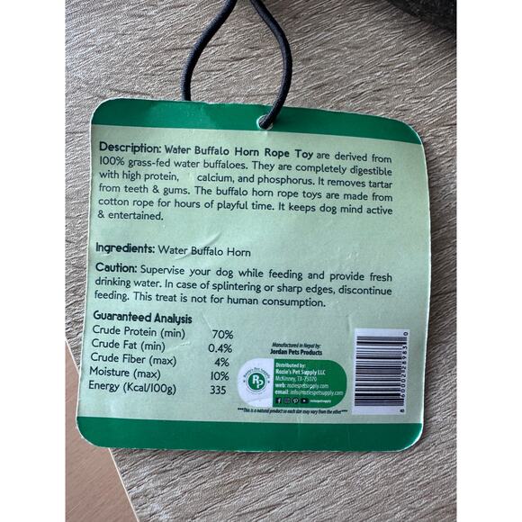 Rozie's Naturals Water Buffalo Horn Rope Toy - All-Natural Dog Toy - Picture 3 of 5